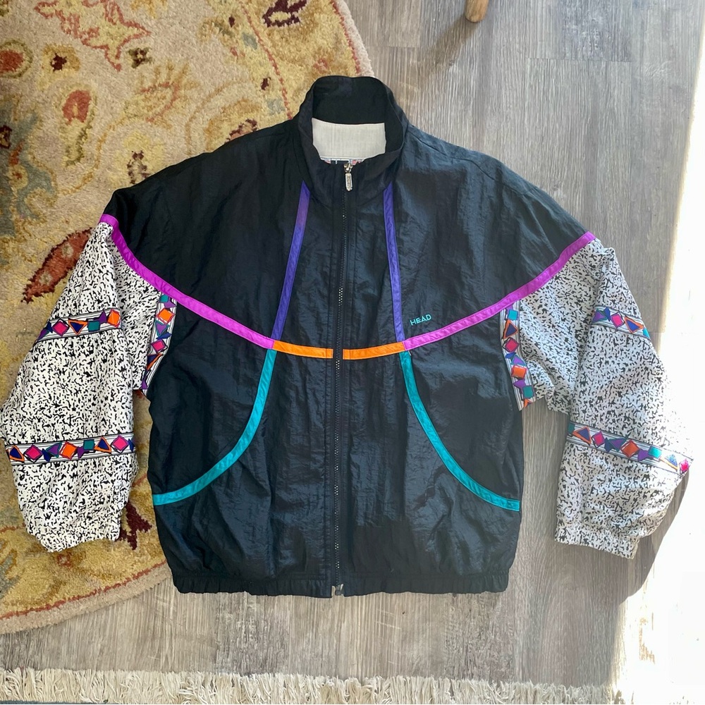 SOLD Vintage 1990s HEAD Abstract Cotton Lined Nylon Windbreaker Jacket Size M - Picture 5 of 14